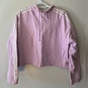 Adidas Cropped Hoodie – Size L – Light Purple – Triple Stripe